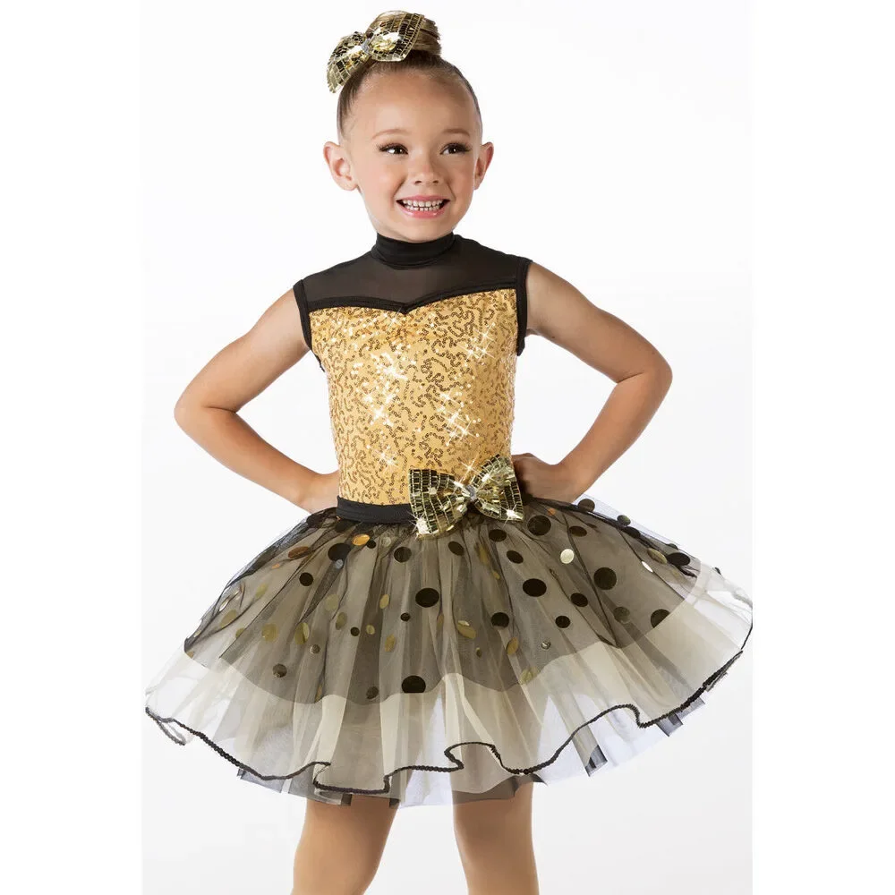 Pre-Owned Dance Costume Weissman 14374 XS Child Gold Jazz sequins